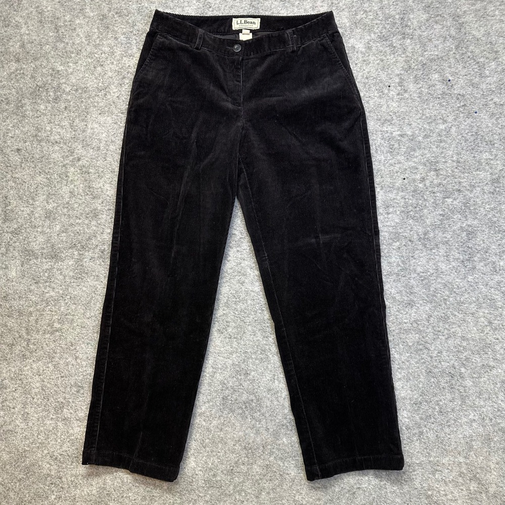 LL Bean Straight Fit Corduroy Pants Womens 4 Petite Black Stretch Cotton